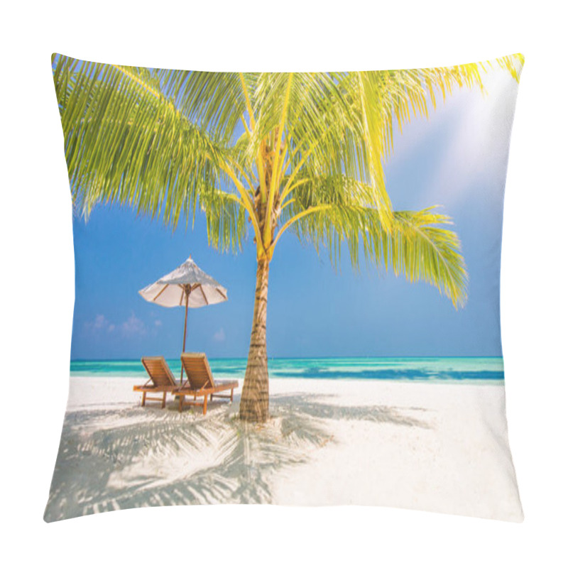 Personality  Summer Beach Concept. Moody Blue Sky And Blue Lagoon. Luxury Travel Summer Holiday Background Concept. Pillow Covers