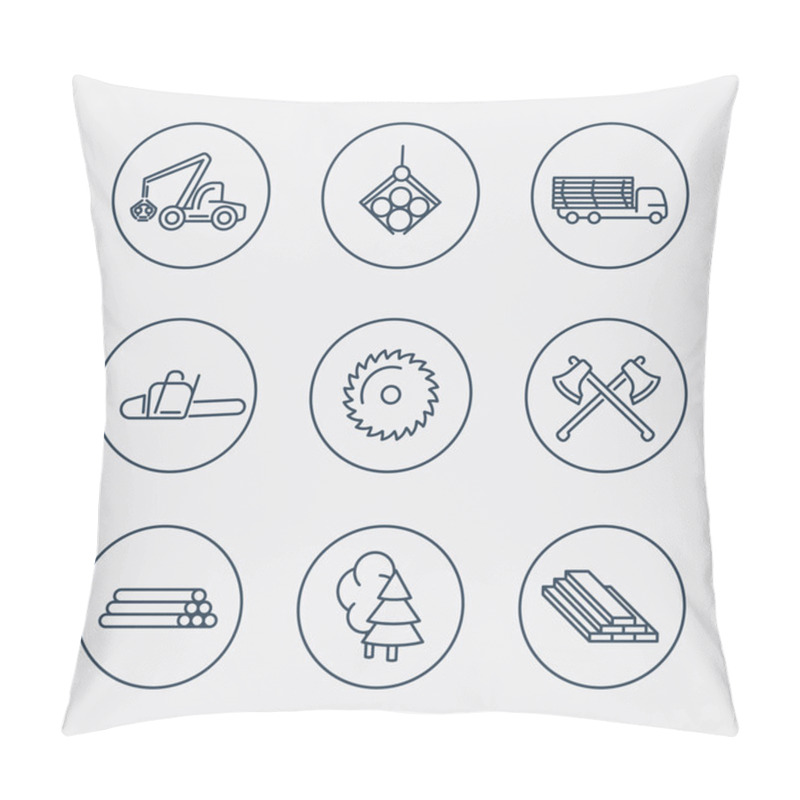 Personality  Forestry, Timber, Tree Harvester, Sawmill Line Icons Pillow Covers