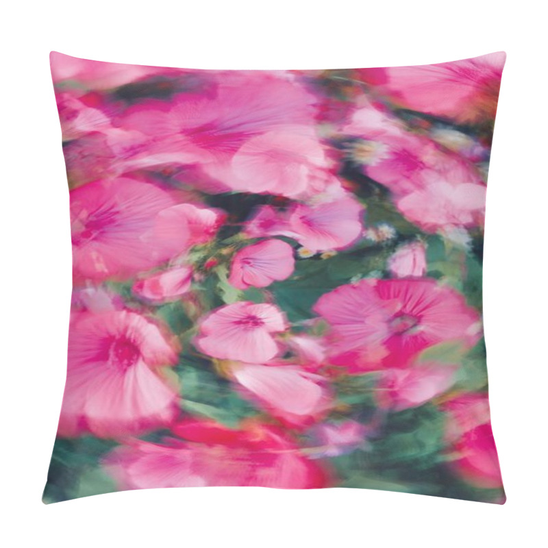 Personality  A Vibrant Swirl Of Pink Flowers In A Lush Green Setting. Pillow Covers