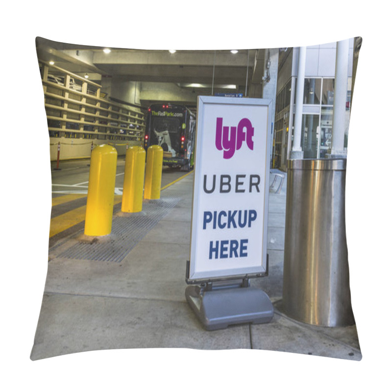 Personality  Indianapolis - Circa July 2017: Ride Sharing Companies Lyft And Uber Pickup Spot At The Airport. Lyft And Uber Have Replaced Many Taxi Cabs For Transportation I Pillow Covers