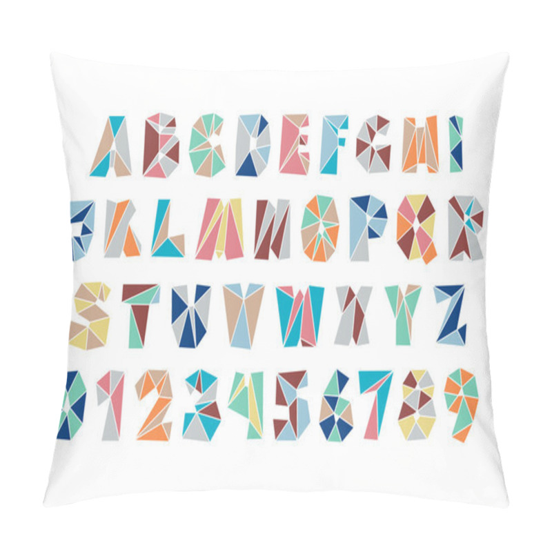 Personality  Set Of Isolated Fractal Style, Polygonal Alphabet Letters And Numbers. Vector, Diamond Font Type Icons. Colorful Mosaic Lettering Typeface Pillow Covers