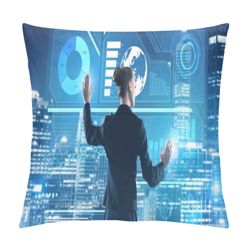 Personality  Businesswoman Working With Virtual Panel  Pillow Covers