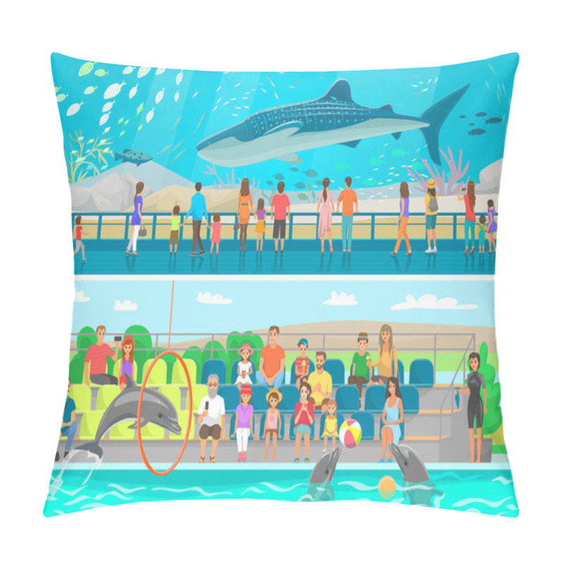 Personality  Huge Oceanic Aquarium And Dolphinarium Sketch Pillow Covers