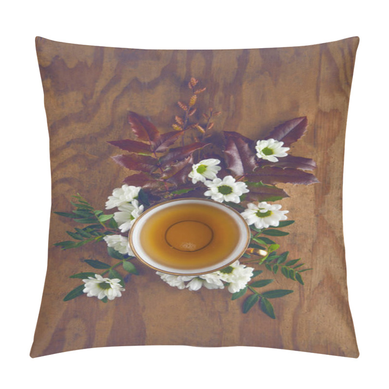 Personality  Vintage, Antique Cup Of Tea Decorated With Flowers On Wooden Background In A Shabby Chic Look Pillow Covers