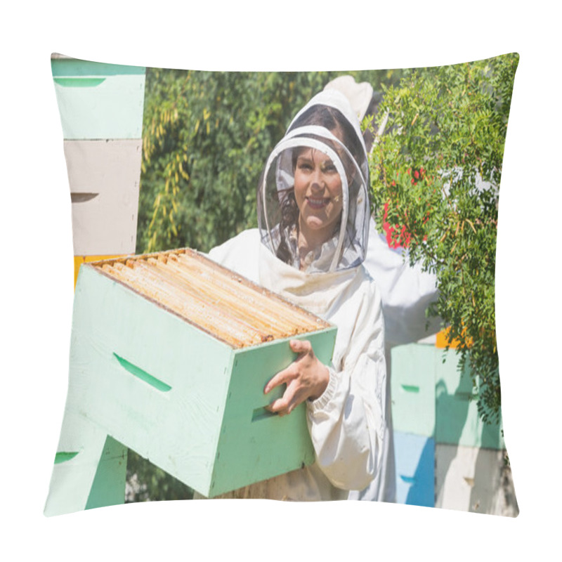 Personality  Portrait Of Beekeeper Working At Apiary Pillow Covers