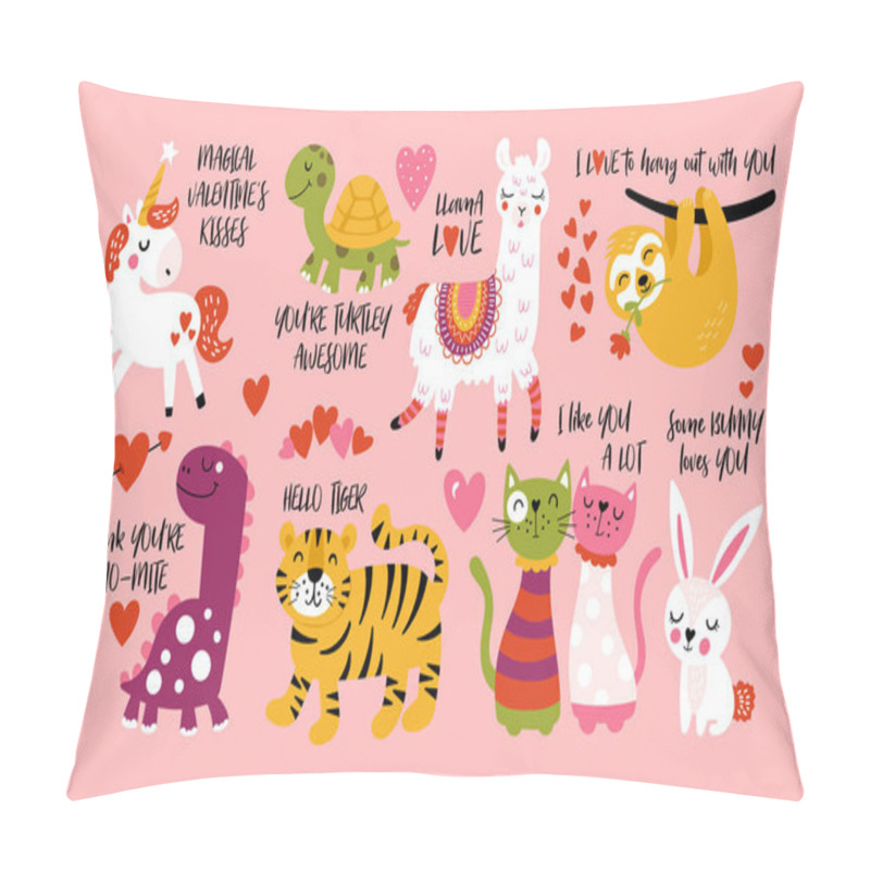 Personality  Valentine's Day Cute Animals Set With Llama, Sloth, Unicorn, Cat Pillow Covers