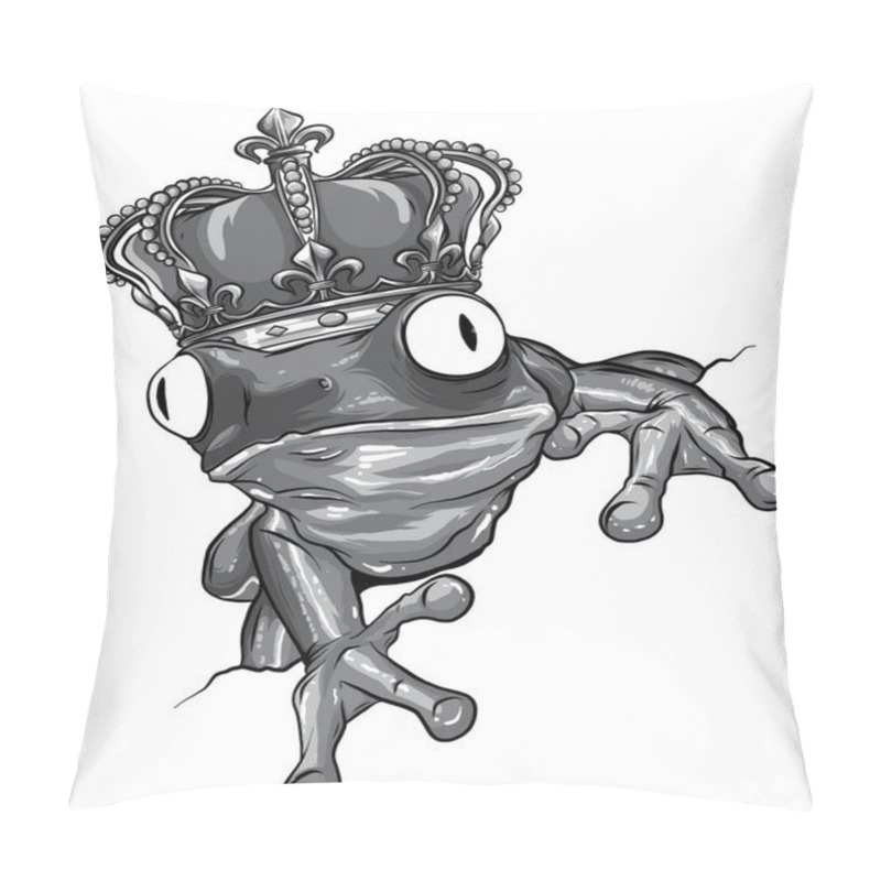 Personality  Monochromatic Vector Illustration Of Green Frog On White Background Pillow Covers