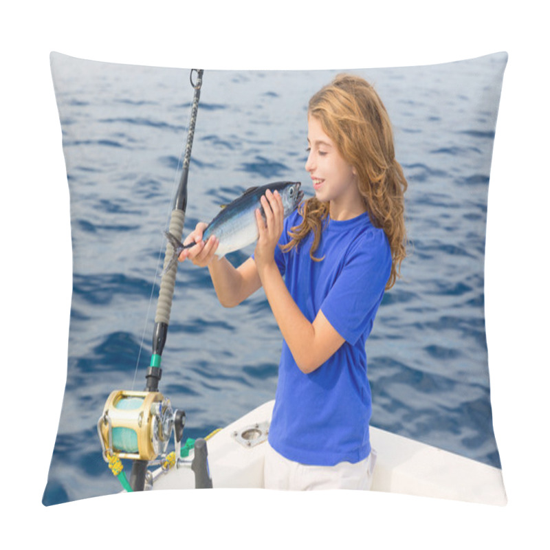 Personality  Blond Girl Fishing Bluefin Tuna Trolling In Mediterranean Pillow Covers