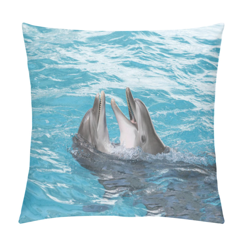 Personality  Dolphins. Two Bottlenose Dolphins In The Water Pillow Covers