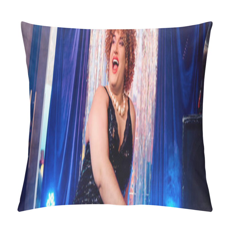 Personality  A Vibrant Drag Queen Dazzles The Crowd With Energetic Performances And Stunning Makeup. Pillow Covers