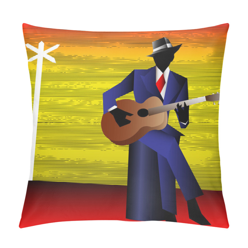 Personality  Blues Guitarist At The Crossroads, Vector Background For A Conce Pillow Covers