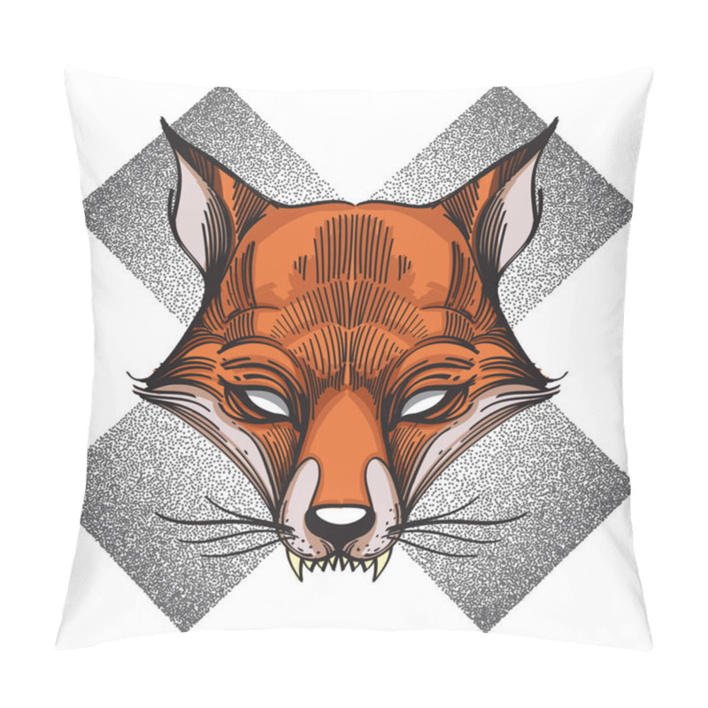 Personality  Fox Logo, Totem Contour Drawing For T-shirt Design On White Background Pillow Covers