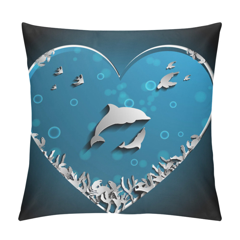 Personality  Loving Of Dolphins Under The Sea Papercut Vector, Art Work Pillow Covers