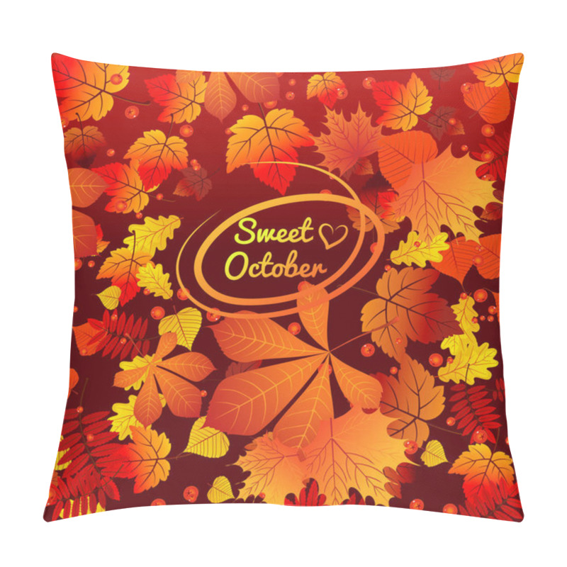 Personality  Cute Poster Or Greeting Card With Inscription And Modern Design On Theme Of Golden Autumn. Ornate Texture Of Fallen Autumn Tree Leaves Of Maple, Chestnut, Rowan. Vector Cartoon Close-up Illustration Pillow Covers