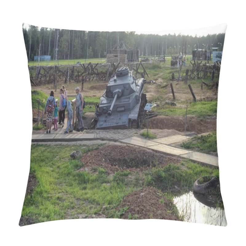 Personality  Fascist Tank Against The Background Of Anti-tank Hedgehogs Near The Temple Of The Armed Forces Of Russia  Pillow Covers