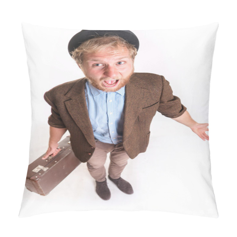 Personality  Angry Man With Old Suitcase Pillow Covers