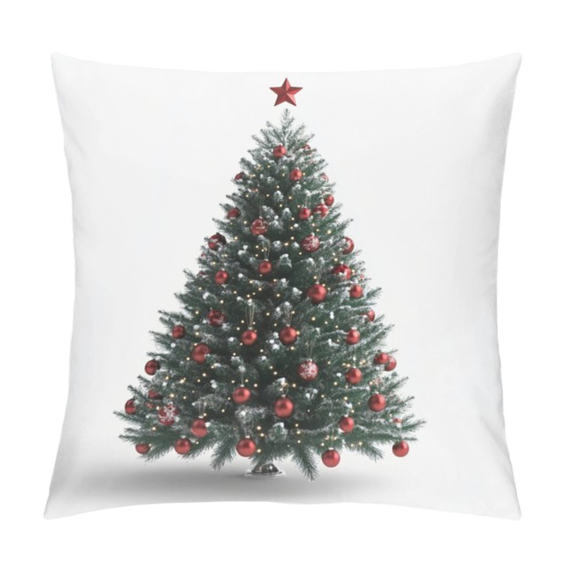 Personality  Beautifully Decorated Christmas Tree With Red Ornaments And Star On Top. Pillow Covers