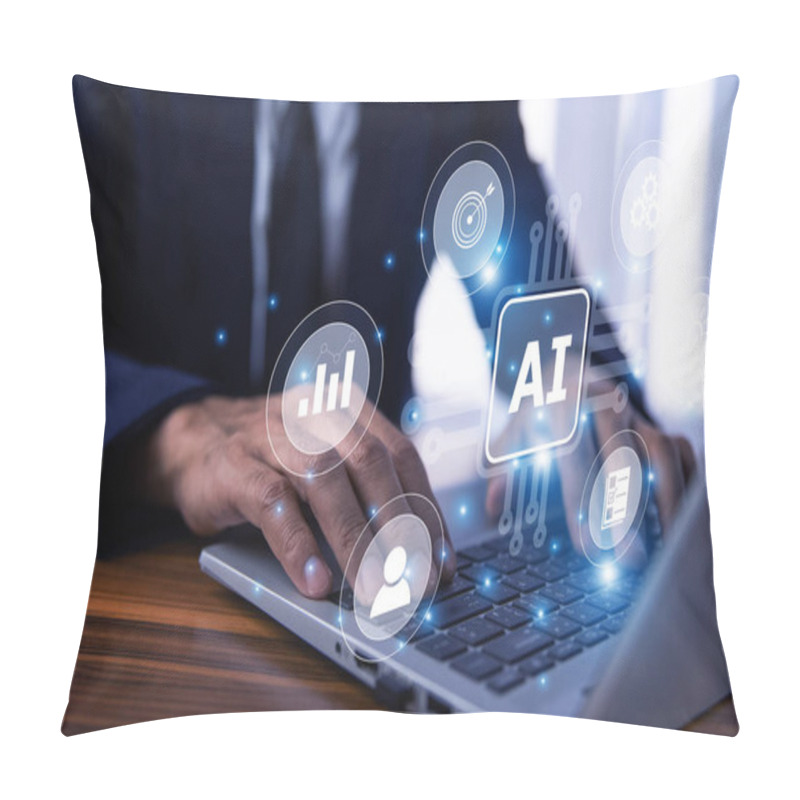 Personality  AI Analysis Business Concept. Businessman Using AI Artificial Intelligent Management Business And Business Plan Development. Pillow Covers