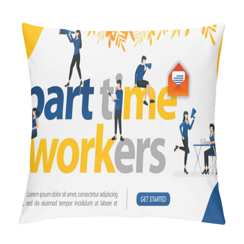 Personality  People Are Working Freelance By Writing Part Time Workers, Concept Vector Ilustration. Can Use For Landing Page, Template, Ui Web, Mobile App, Poster, Banner, Flyer, Background, Website, Advertisement, Marketing, Promotion, Advertising, Document, Ads Pillow Covers