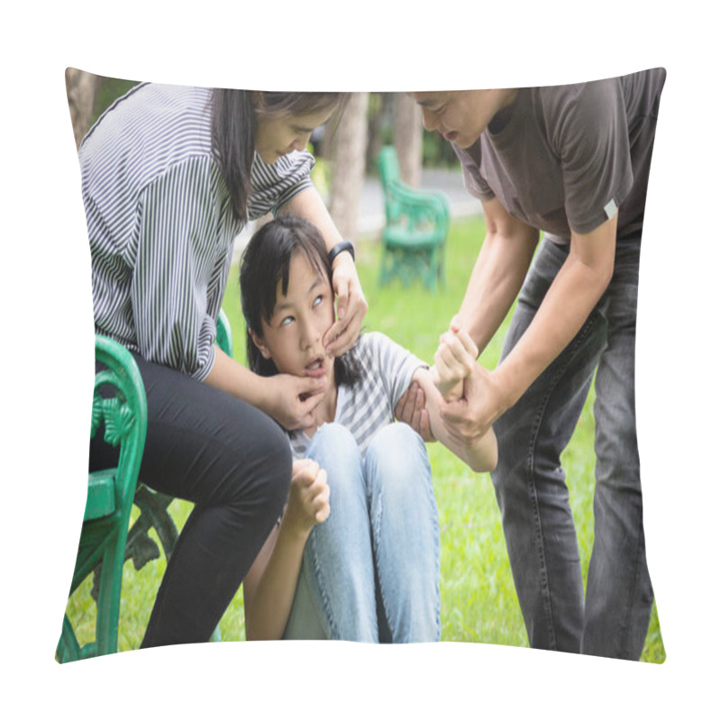 Personality  Sick Little Child Girl With Epileptic Seizures In Outdoor Park,daughter Suffering From Seizures,illness With Epilepsy During Seizure Attack,asian Mother,father Care Of Girl Patient,brain,nervous System Concept Pillow Covers