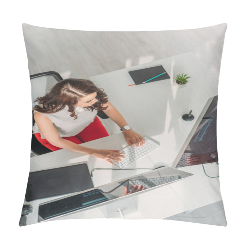 Personality  Top View Of Art Editor Working In Studio  Pillow Covers