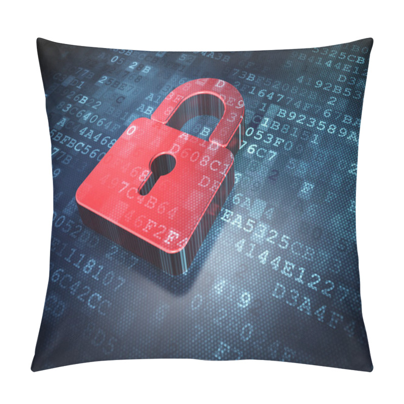 Personality  Privacy Concept: Red Closed Padlock On Digital Background Pillow Covers