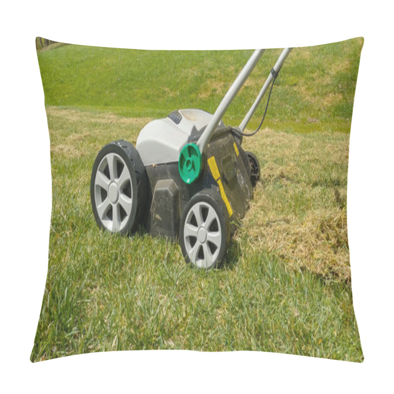 Personality  CLOSE UP: Grass Aeration For Soil Compaction Relief And Grass Growth Enhancement. Spring Backyard Garden Work For Healthier And Thicker Lawn. Useful Gardening Machinery For Efficiency At Landscaping. Pillow Covers