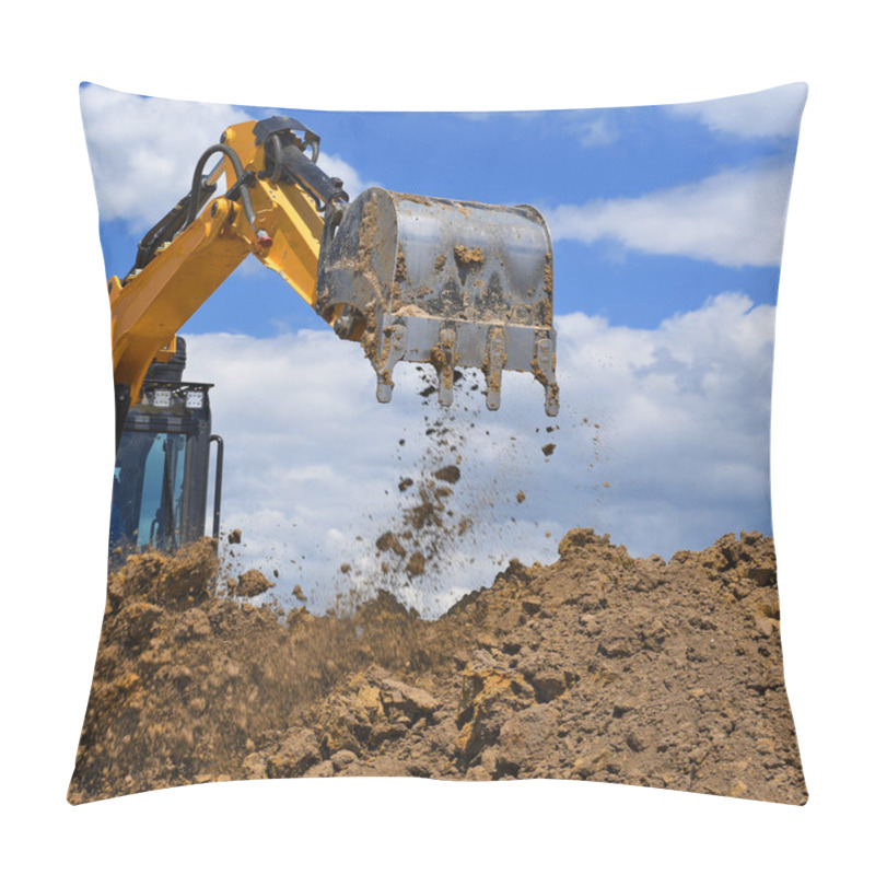 Personality  The Modern Excavator  Performs Excavation Work On The Construction Site  Pillow Covers