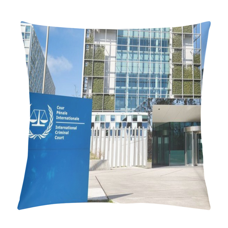 Personality  The Hague, Netherlands - March 27 2023 : An Overview Of The Buildings Of The International Criminal Court ICC CPI In The Hague Pillow Covers