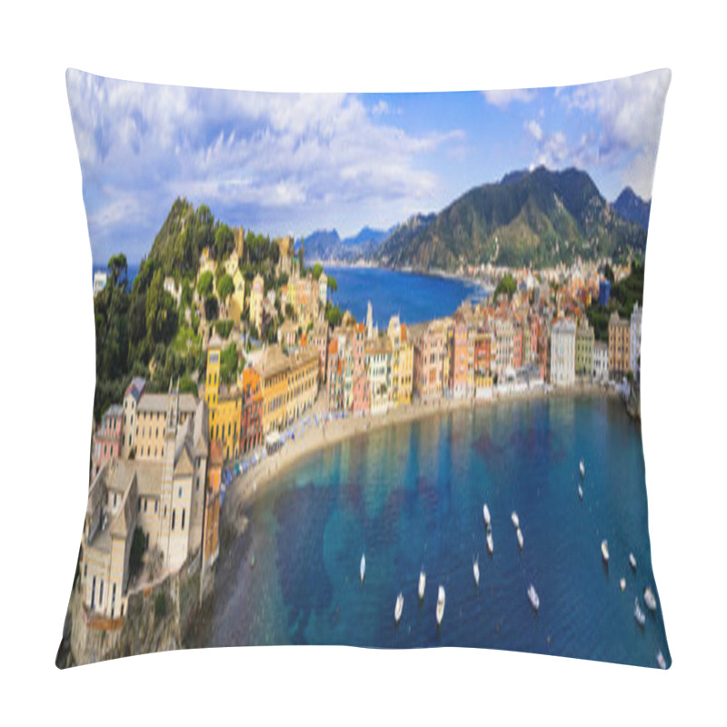 Personality  Liguria Region, Italy Travel. Beautiful Town Sestri Levante. Aerial Panoramic View Of Bay Of Silence And Beach Pillow Covers