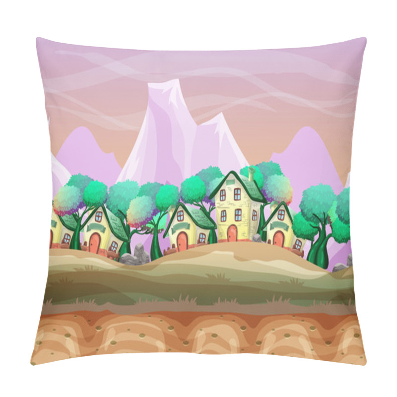 Personality  Seamless Cartoon Vector Landscape With Separated Layers For Game And Animation Pillow Covers