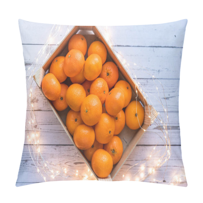 Personality  A Box Of Ripe Orange Tangerines Shot From Above Pillow Covers