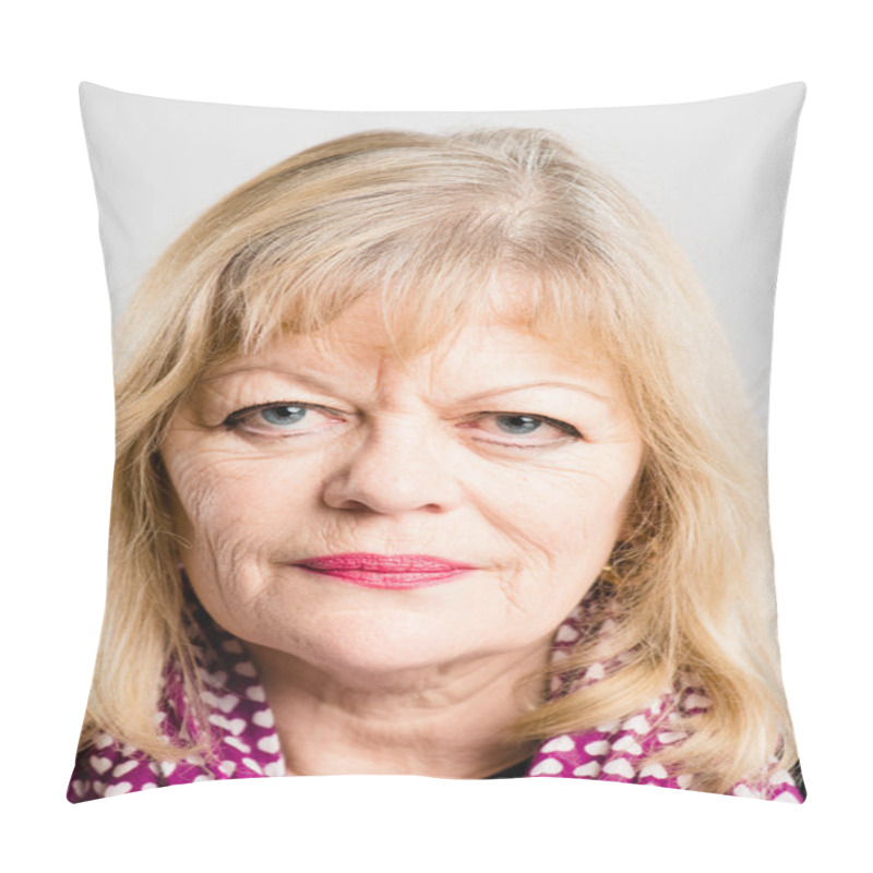 Personality  Serious Woman Portrait Real High Definition Grey Backgrou Pillow Covers