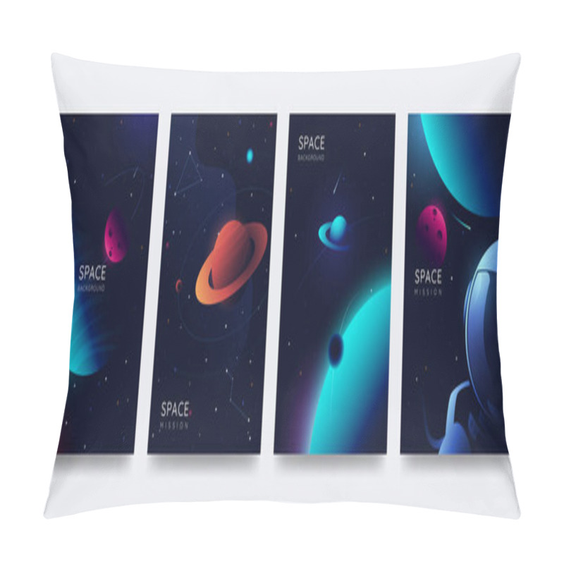 Personality  Space Poster Set. Outer Space Background With Place For Text. Cosmos Scenes With Planets, Stars, Comets. Vector Illustration Of Galaxy. Greeting Card Collection In Sci-fi Style. Pillow Covers