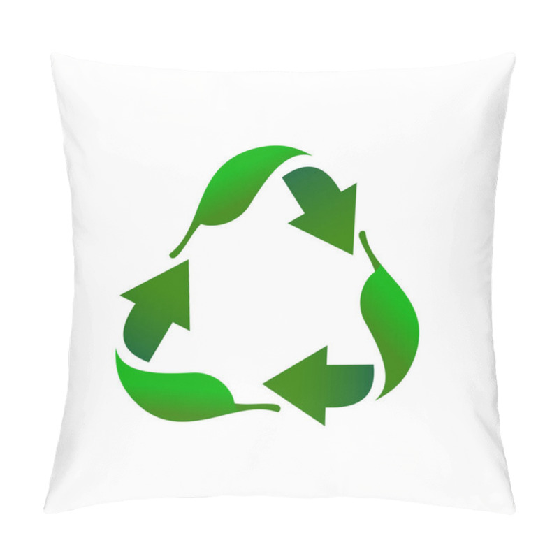 Personality  Recycle Symbol And Icon With Green Leaf. Recycling Eco Sign. Vector Illustration Fresh Environmental Logo Designs Template. Isolated On White Background. Pillow Covers