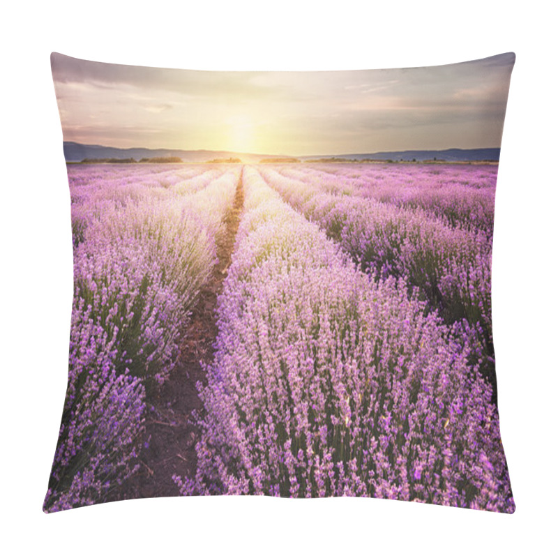 Personality  Sunrise Over Lavender Field In Bulgaria Pillow Covers