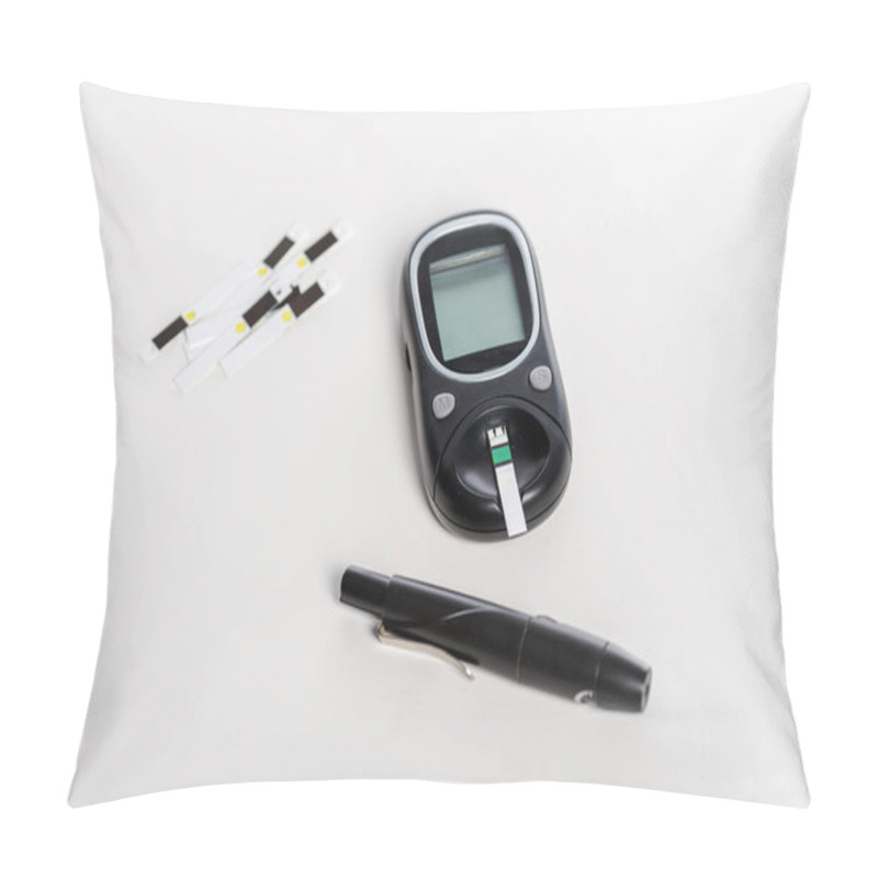 Personality  Medical Glucometer And Strips Isolated On White Pillow Covers