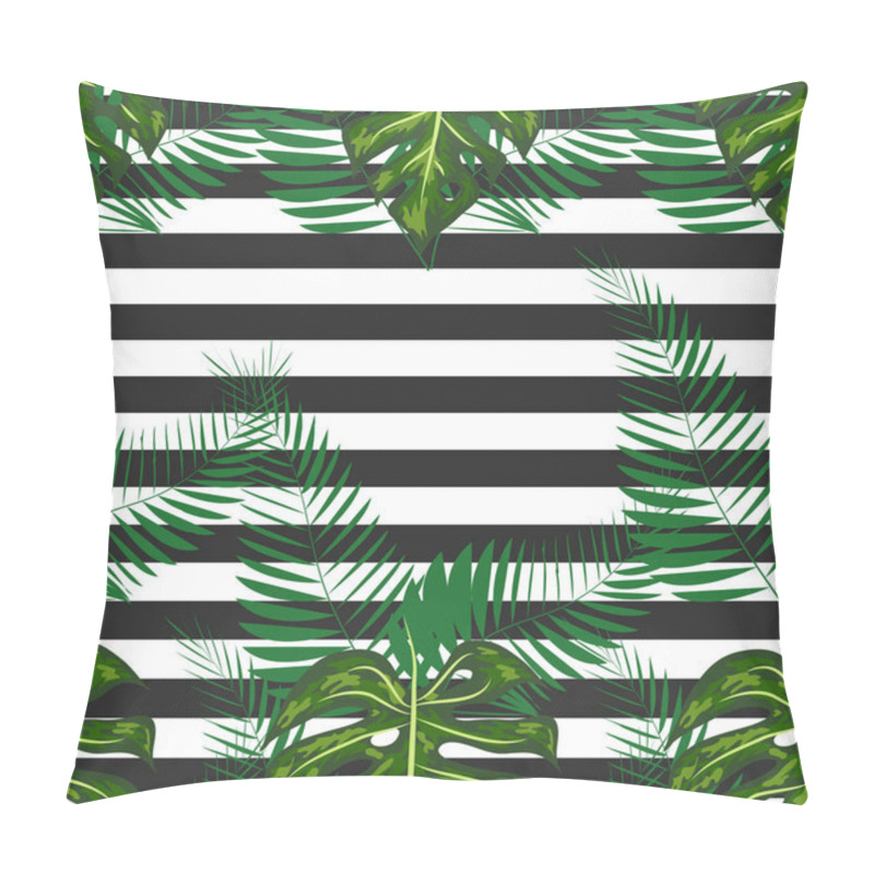 Personality  Seamless Pattern With Tropical Leaves: Palms, Monstera, Banana Leaves, Jungle Leaf Seamless Pattern Striped Background. Pillow Covers