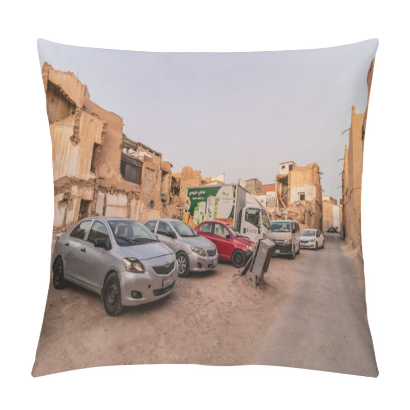 Personality  RIYADH, SAUDI ARABIA - NOVEMBER 29, 2021: Parking Lot In Ad Dirah Neighborhood In Riyadh, Saudi Arabia Pillow Covers