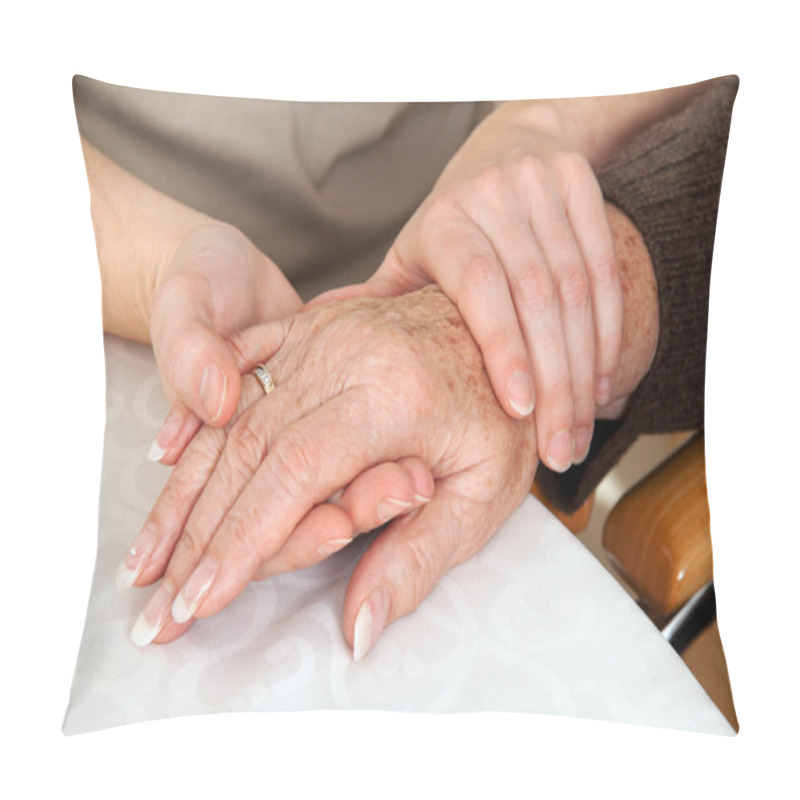 Personality  Woman Consoling A Widow After Death. Grief Counsel Pillow Covers