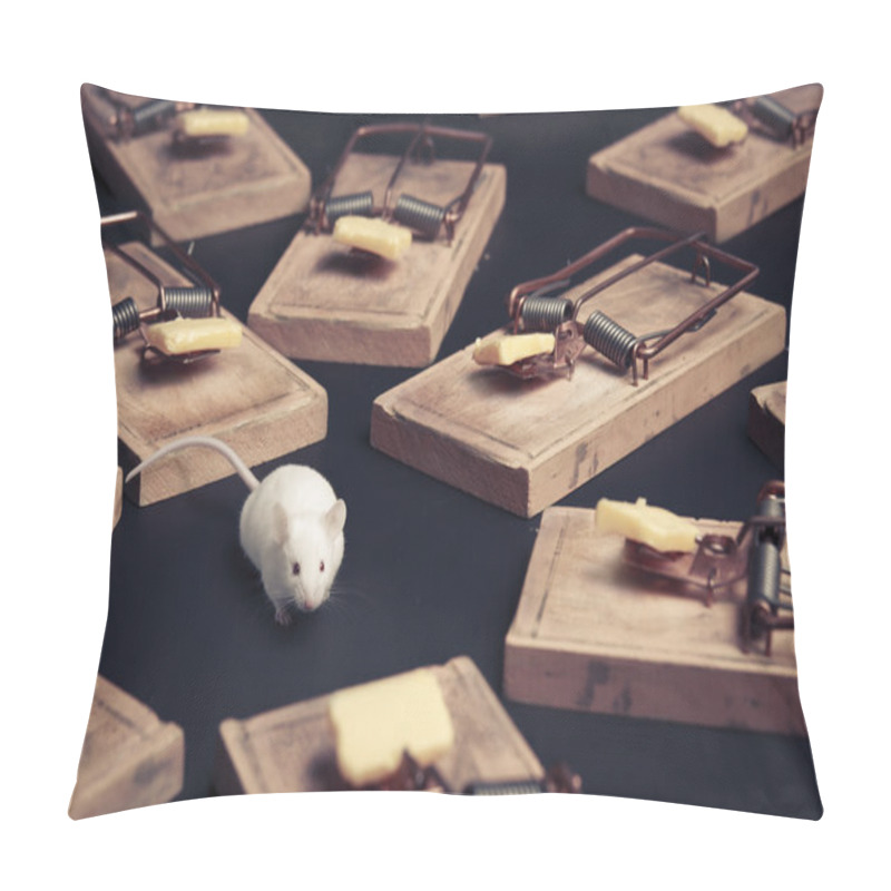 Personality  Multiple Mouse Traps With Cheese On A Dark Background Pillow Covers