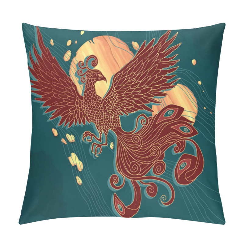 Personality  Abstract Illustration Of Mythological Bird Phoenix Fenghuang Pillow Covers