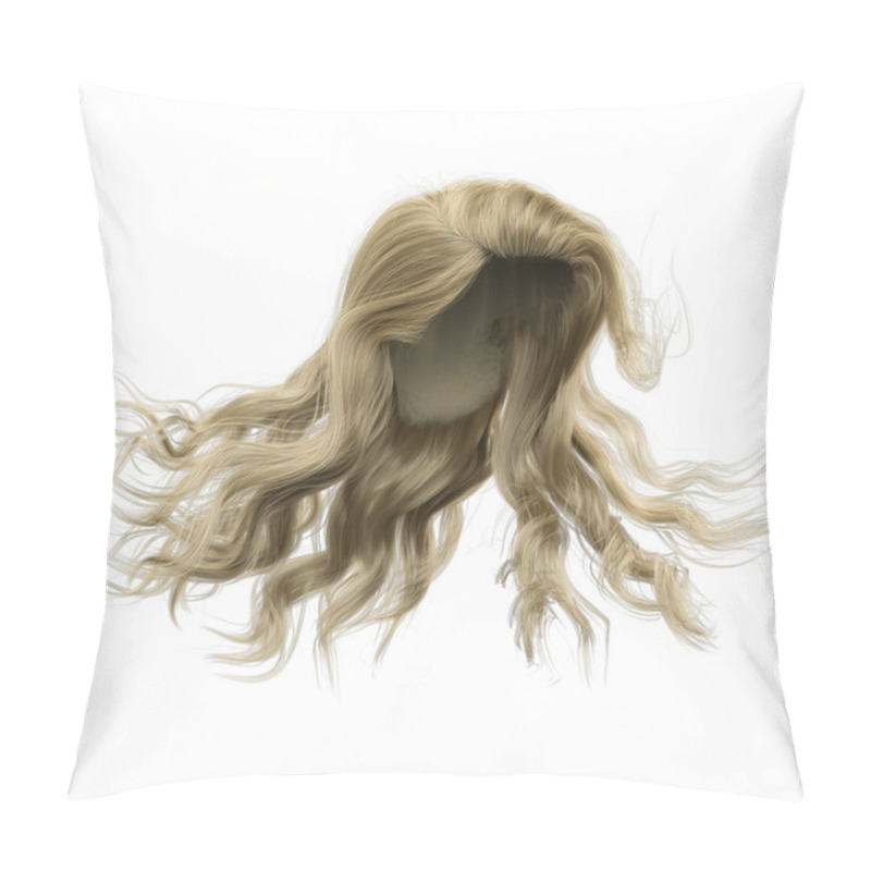 Personality  Windblown Long Wavy Hair On Isolated White Background, 3D Illustration, 3D Rendering Pillow Covers