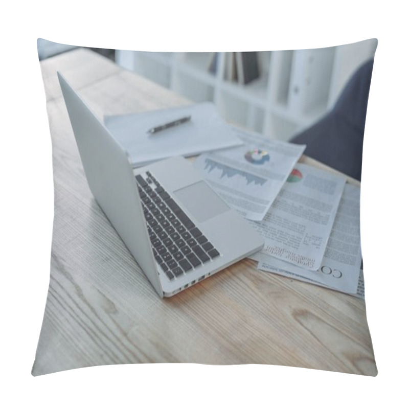 Personality  Laptop And Papers At Workplace Pillow Covers