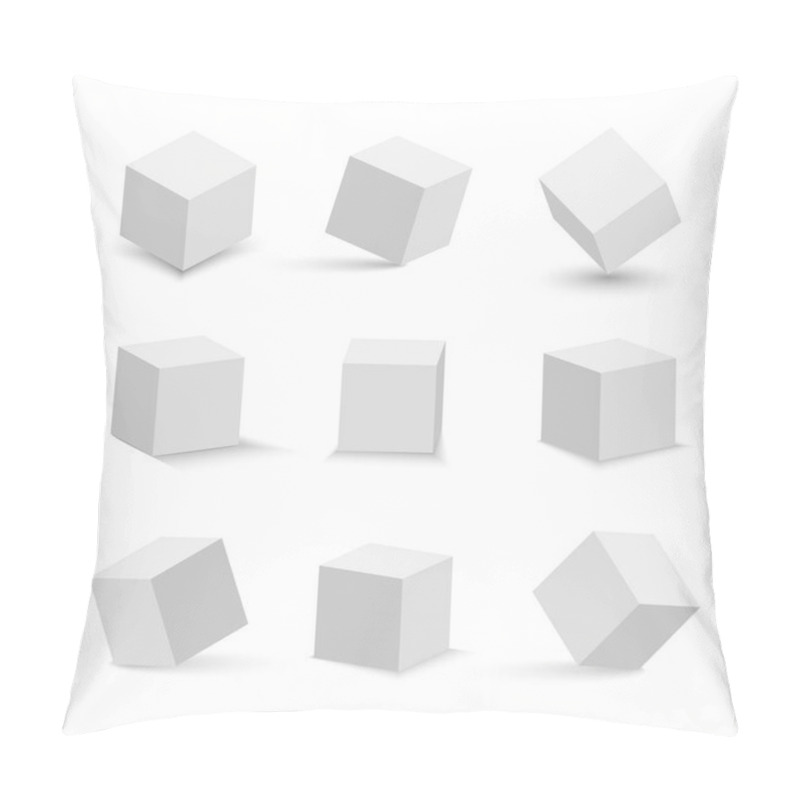 Personality  White Cubes Set. 3D Abstract Box With Shadow. Geometric Set. Pillow Covers