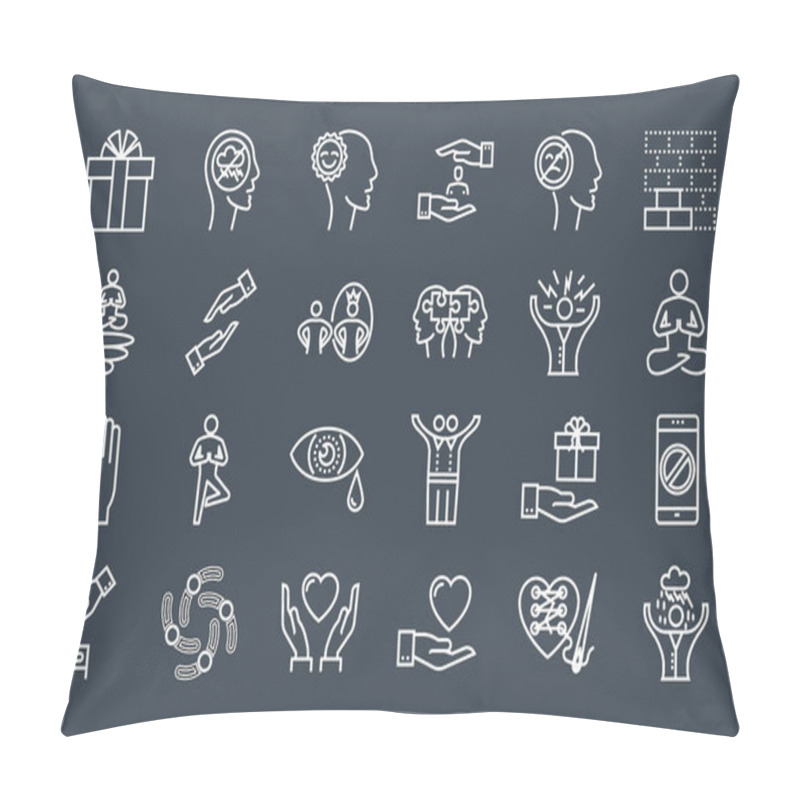 Personality  Conscious Living And Friends Relations Thin Line Related Icons Set Pillow Covers