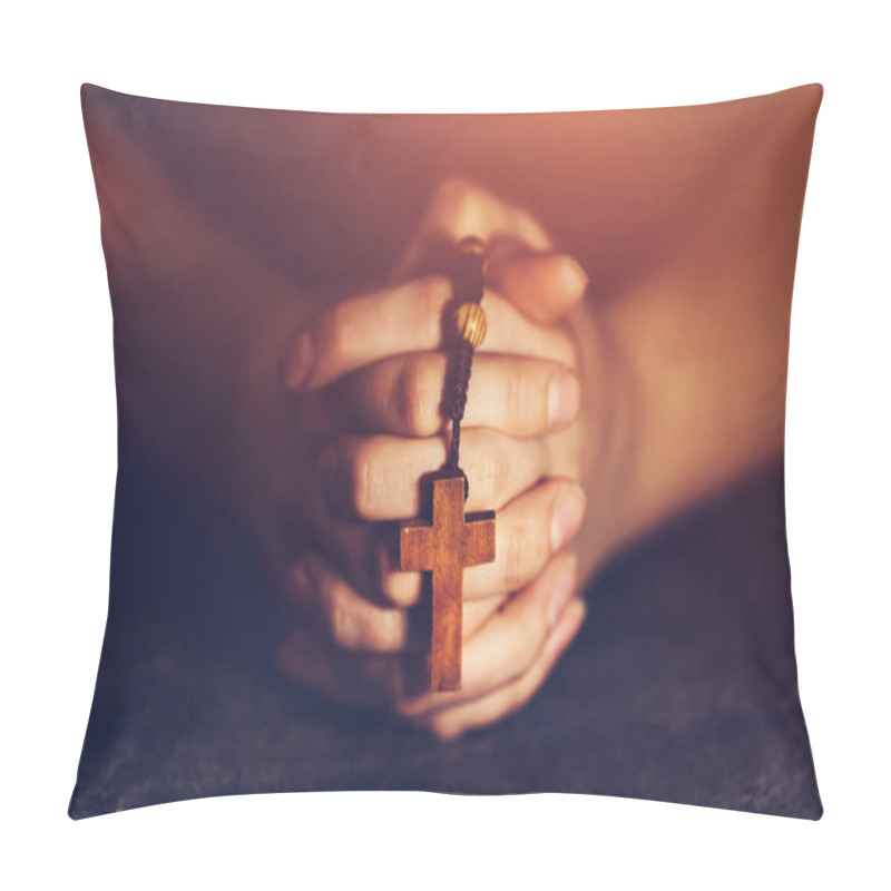 Personality  Woman Holding A Rosary And Praying. Pillow Covers