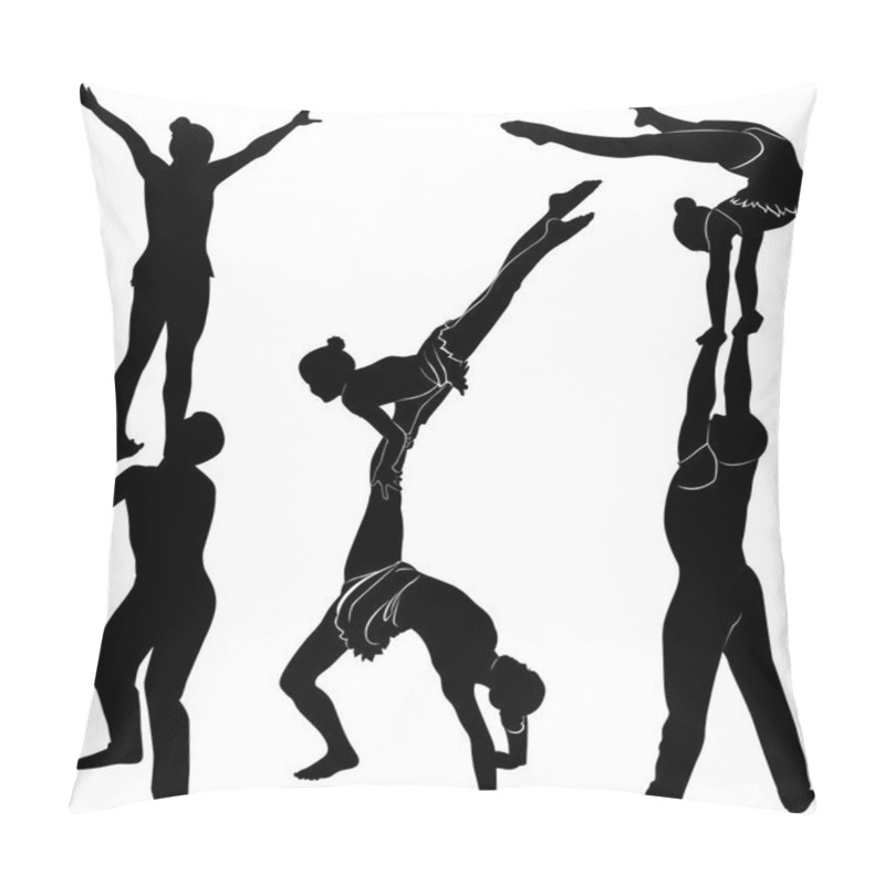 Personality  Acrobatic Stunt. Gymnasts Acrobats Vector Black Silhouette. Gymnasts Acrobats Vector Pillow Covers