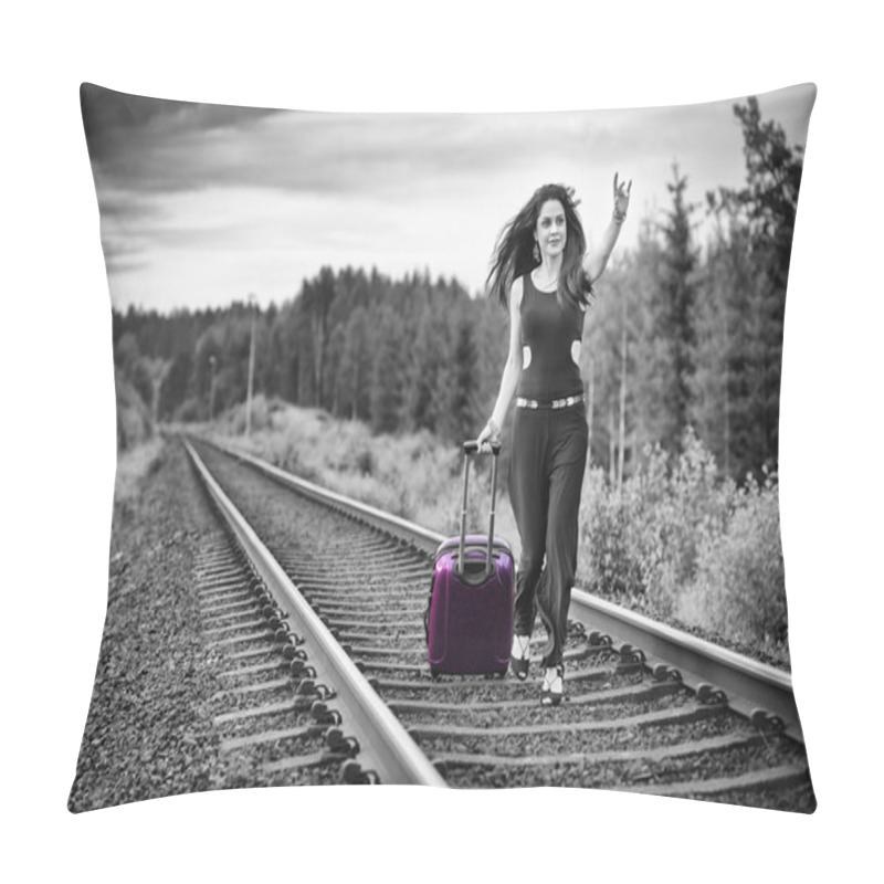 Personality  Brunette Woman Run After Train Pillow Covers