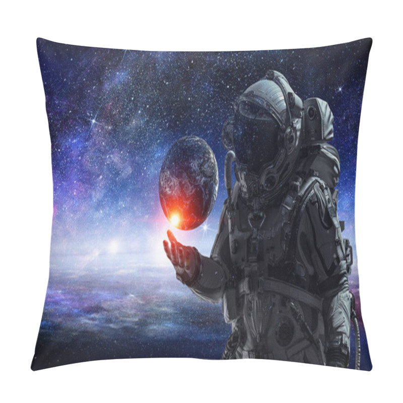 Personality  Spaceman And His Mission. Mixed Media Pillow Covers